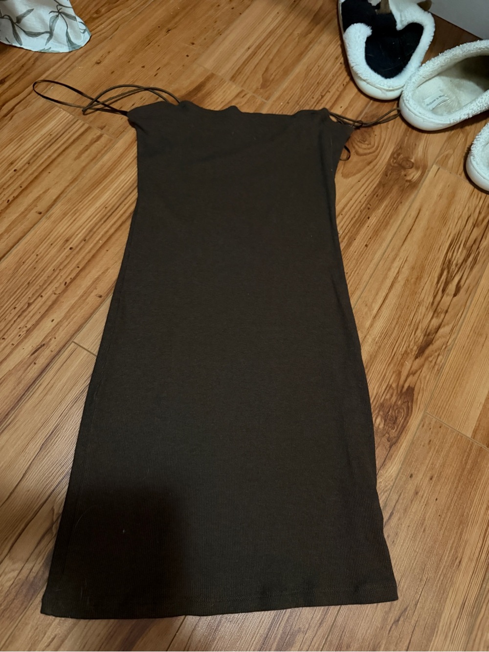 Ambiance Brown Knit Spaghetti-Strap Mini Dress